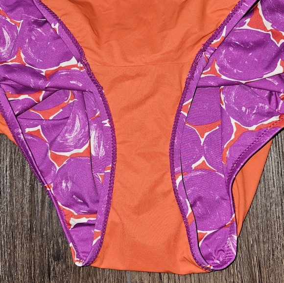 Tory Burch Orange/Purple Halter Swimsuit Sz S Circle Print One Piece - Picture 9 of 15